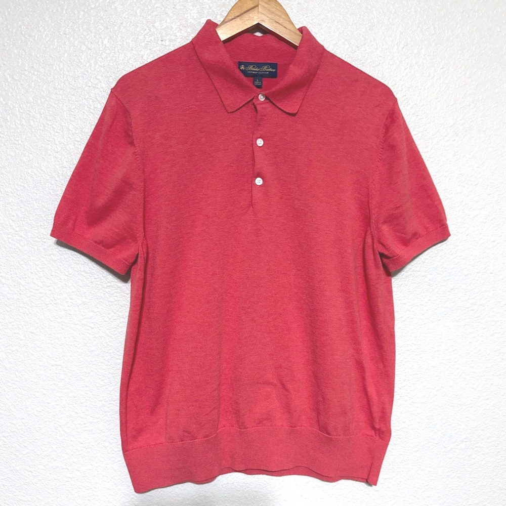 Brooks Brothers Supima Cotton Women's L Polo Sweater‎ Coral Red Short Sleeve